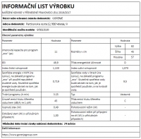 Myčka Gorenje GI561D10S informační list new